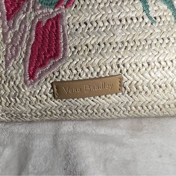 Vera Bradley Tan Straw Crossbody Bag with Pink Parrot Embroidery - Picture 3 of 10